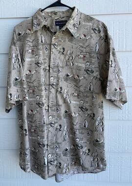 Bit & Bridle men's button up fishing motif short sleeve Large
